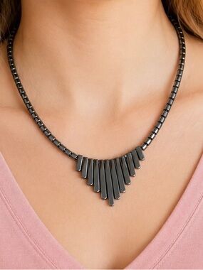 Vintage Hematite Necklace 20 Inches Great Look!
